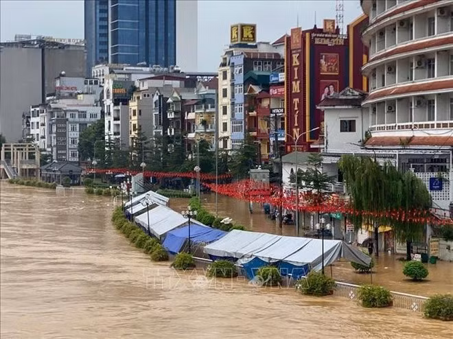 Flooding in northern Cao Bang province. (Photo: VNA)