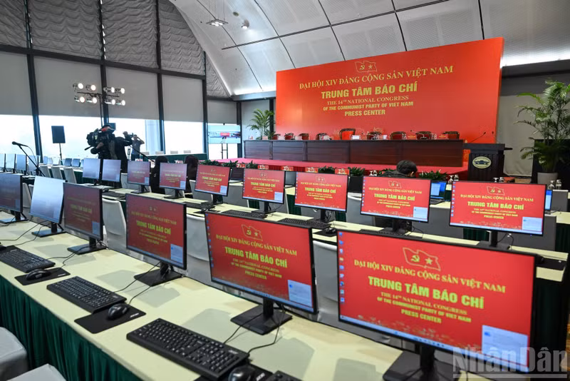 Computer systems with high-speed internet connections are installed to support journalists covering the Congress.