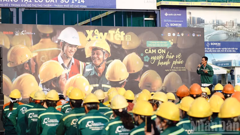 Cultural performances presented by construction workers at the site for the programme.