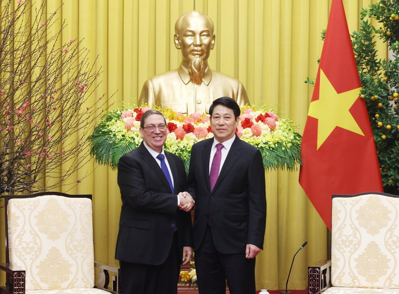 State President Luong Cuong (R) and Bruno Rodríguez Parrilla, Politburo member and Minister of Foreign Affairs of Cuba (Photo: VNA)