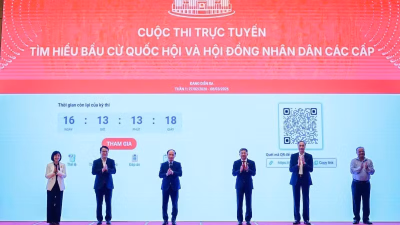 At the National Conference of Central-Level Reporters in March 2026, the organisers launch an online contest on learning about elections to the National Assembly and People’s Councils at all levels. (Photo: BAO LONG)