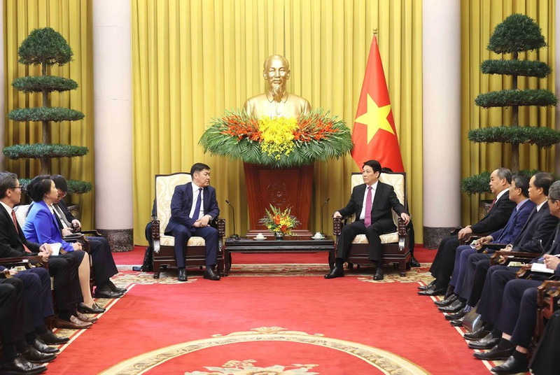 State President Luong Cuong (R) and Chief Justice of the Supreme Court of Mongolia Ganzorig Damdin in Ha Noi on March 4. (Photo: VNA)