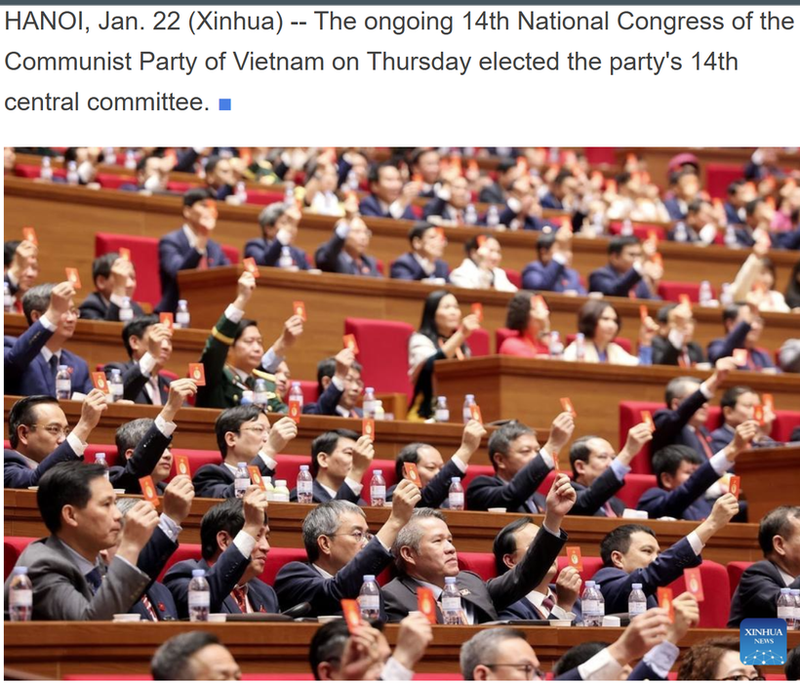 Images of the 14th National Congress of the Communist Party of Viet Nam published by Xinhua News Agency.