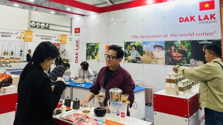Residents of Jeonju City, Jeonbuk Province, the RoK, enjoy Dak Lak coffee at the expo.