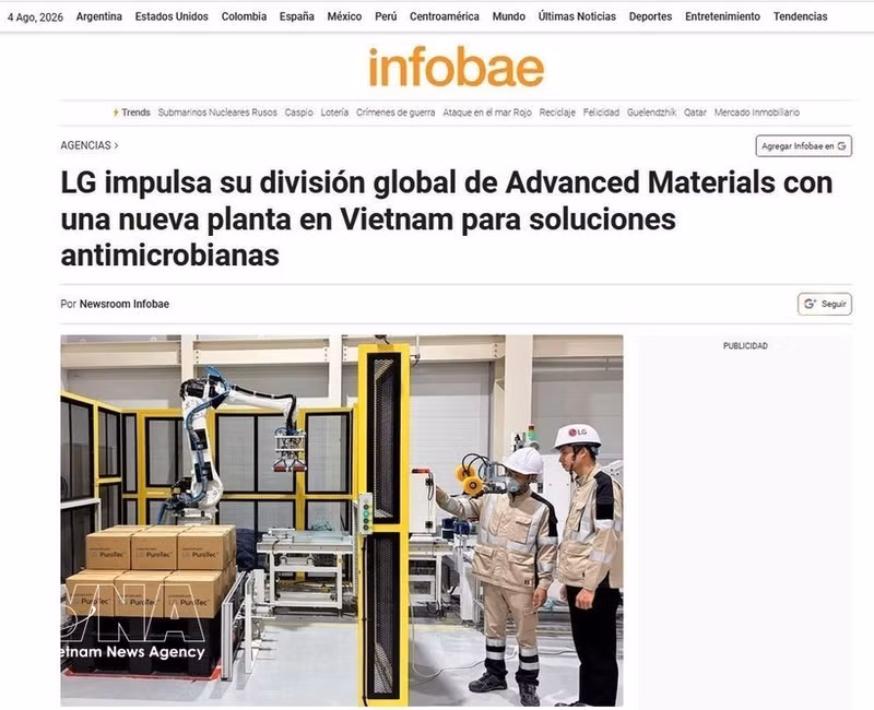 The story about LG's decision to expand its advanced materials production in Viet Nam on Infobae, a leading newspaper in Argentina. (Photo: Screenshot)