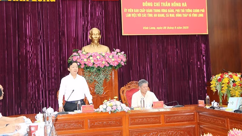 Deputy Prime Minister Tran Hong Ha delivers directives at the working session.
