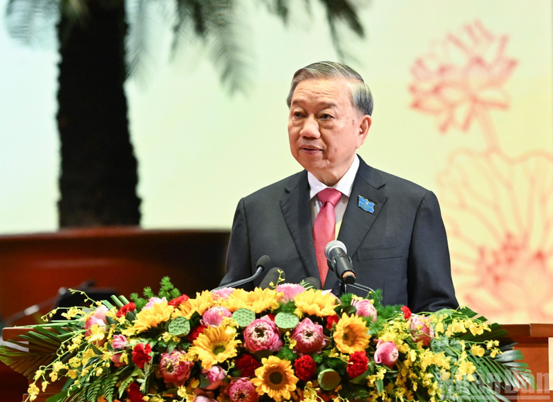Party General Secretary To Lam addresses the 18th Ha Noi Party Congress for the 2025-2030 tenure (Photo: nhandan.vn)
