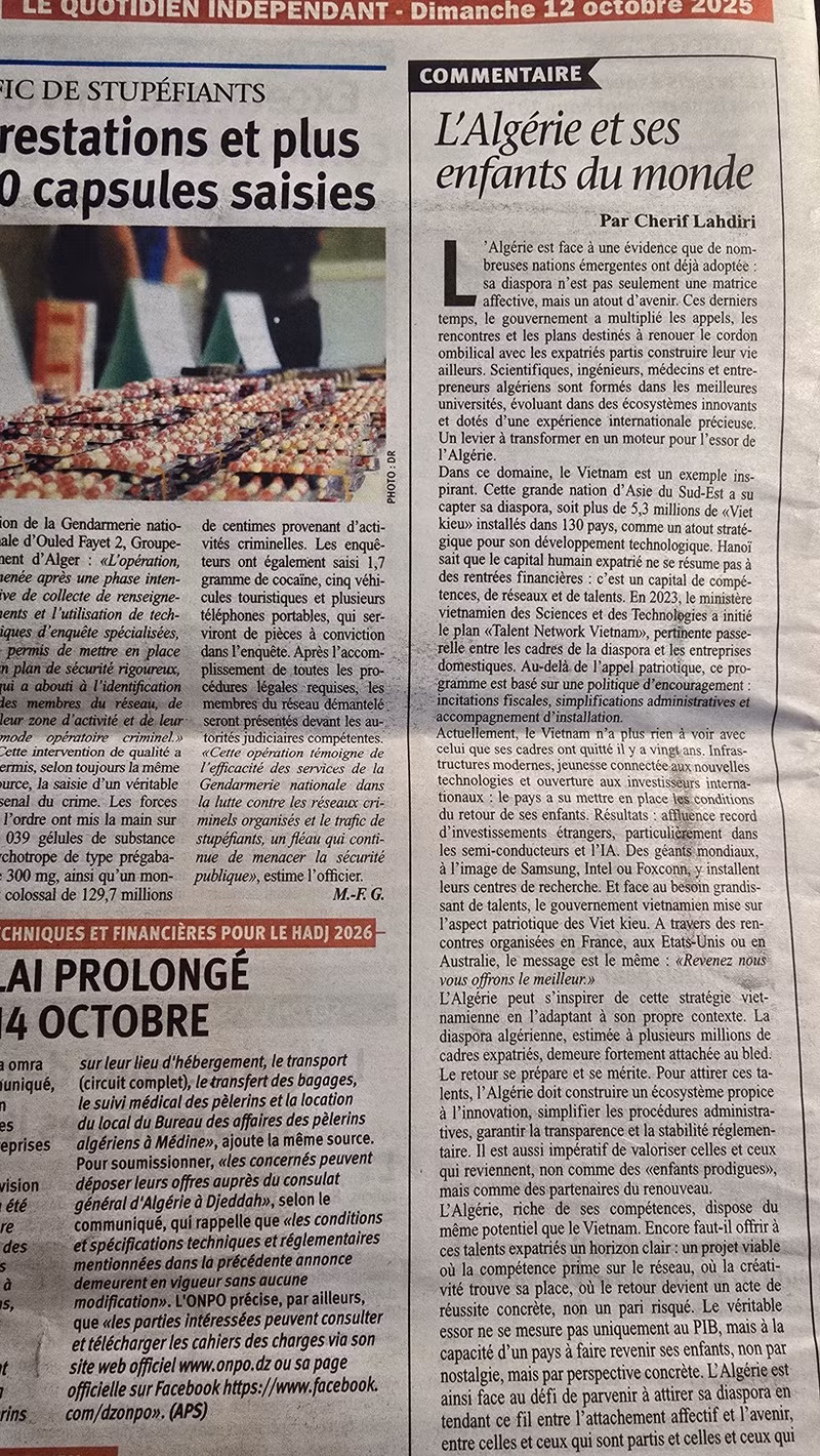 Algerian media reports highlight strong interest in Viet Nam’s policies on mobilising overseas Vietnamese resources for national development (Photo: VNA)