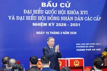 Party General Secretary To Lam at polling station No. 2 in Ba Dinh ward of Ha Noi on March 15 morning (Photo: VNA)