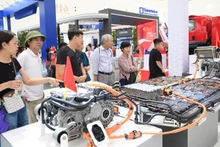Technological solutions for electric vehicles displayed at the national achievement exhibition “80 Years of Independence – Freedom – Happiness”. (Photo: THE DAI)