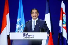 Prime Minister Pham Minh Chinh speaks at the plenary session on ensuring sustainable ocean governance and finance of the Blue Economy and Finance Forum. (Photo: VNA)
