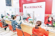 Customers transact at an Agribank branch.
