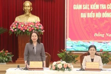 Vice State President Vo Thi Anh Xuan speaks at the working session (Photo: VNA)