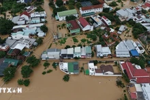 An aerial view of a severely flooded area in Khanh Hoa province (Photo: VNA)