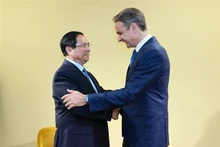 PM Pham Minh Chinh (L) and his Greek counterpart Kyriakos Mitsotakis in Nice, France, on June 9 (Photo: VNA)