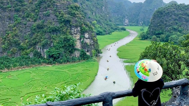The enormous “Carp Leaping Over the Dragon Gate” painting lies in the rice fields near Hang Hai in Tam Coc.