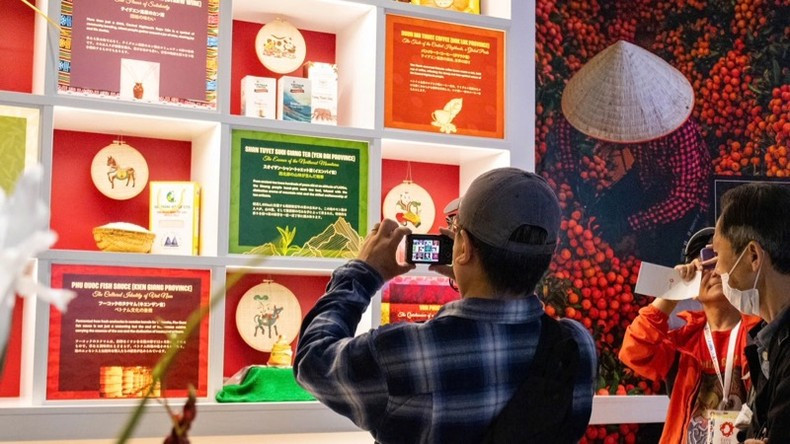 Visitors explore the interior of the pavilion.
