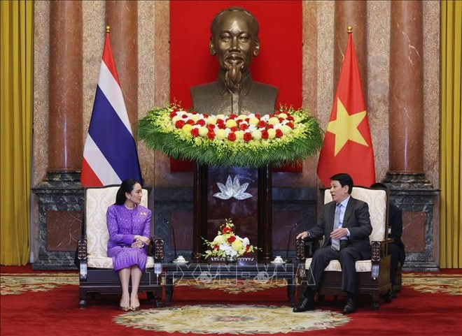 The meeting between Vietnamese President Luong Cuong and Thai Prime Minister Paetongtarn Shinawatra in Ha Noi on May 16. (Photo: VNA) The meeting between Vietnamese President Luong Cuong and Thai Prime Minister Paetongtarn Shinawatra in Ha Noi on May 16. (Photo: VNA)