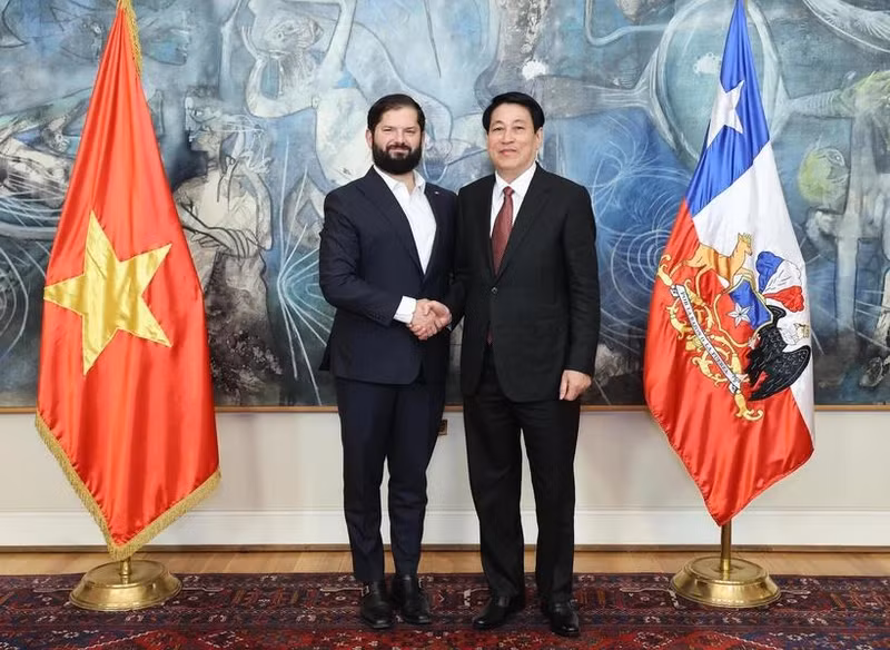 Vietnamese State President Luong Cuong (R) and President of Chile Gabriel Boric Font (Photo: VNA)