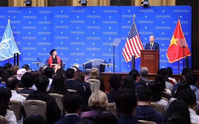 General Secretary of the Communist Party of Vietnam Central Committee and State President To Lam at Columbia University in New York. (Photo: VNA)