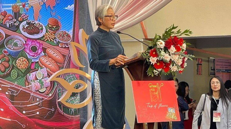 Spouse of Minister of Foreign Affairs Le Hoai Trung, Le Nguyet Anh, delivers the opening remarks.