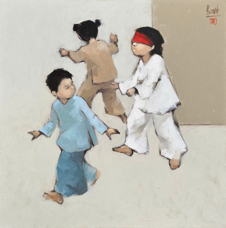 The painting titled “Hide and Seek” by Nguyen Thanh Binh, oil on canvas, 80x95 cm. The painting titled “Hide and Seek” by Nguyen Thanh Binh, oil on canvas, 80x95 cm.