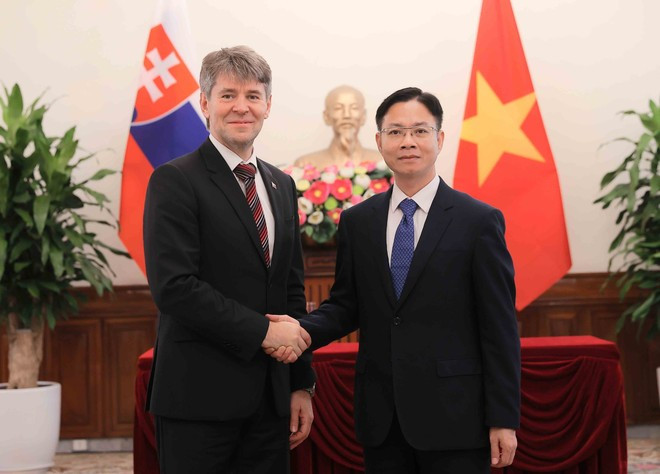 Vietnamese Deputy Minister of Foreaign Affairs Ngo Le Van (R) receives Marek Estok, Secretary of State at the Ministry of Foreign and European Affairs of Slovakia, who is on a working visit to Viet Nam. (Photo: VNA) Vietnamese Deputy Minister of Foreaign Affairs Ngo Le Van (R) receives Marek Estok, Secretary of State at the Ministry of Foreign and European Affairs of Slovakia, who is on a working visit to Viet Nam. (Photo: VNA)