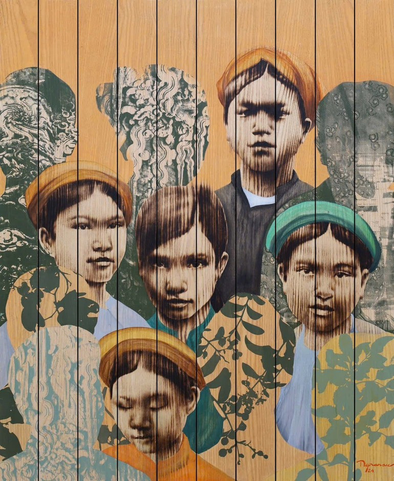 The painting “Indochina” by Ngo Van Sac, wood-burning and mixed media, 100x82 cm. The painting “Indochina” by Ngo Van Sac, wood-burning and mixed media, 100x82 cm.
