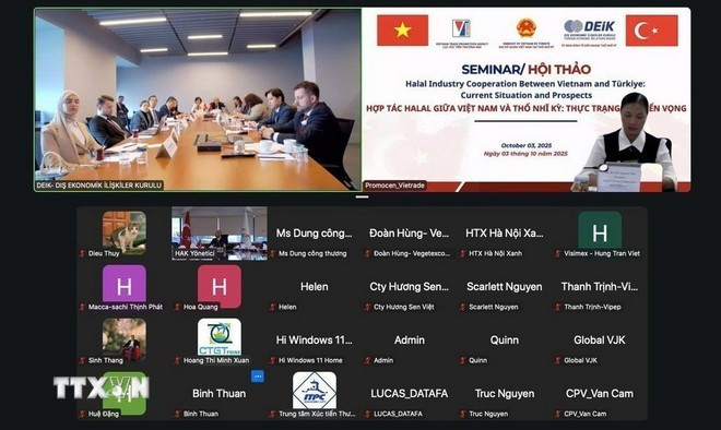 Online seminar “Halal Cooperation between Viet Nam and Türkiye: Current Situation and Prospects.” (Photo: VNA) Online seminar “Halal Cooperation between Viet Nam and Türkiye: Current Situation and Prospects.” (Photo: VNA)