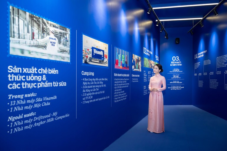 Beyond product displays, Vinamilk also integrates information about its development journey — from its earliest days to its current position as a National Brand accompanying the country’s growth.