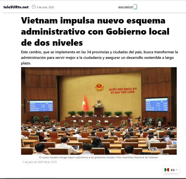 TELESUR reports on Viet Nam’s official implementation of the two-tier local government model. (Screenshot) TELESUR reports on Viet Nam’s official implementation of the two-tier local government model. (Screenshot)