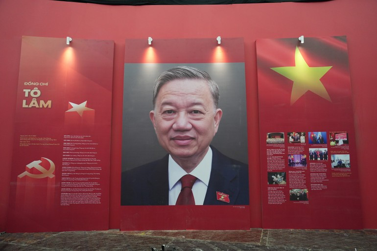 Portrait and biography of General Secretary of the Communist Party of Viet Nam To Lam are on display at the thematic exhibition “95 Years of the Party’s guiding flag”. Portrait and biography of General Secretary of the Communist Party of Viet Nam To Lam are on display at the thematic exhibition “95 Years of the Party’s guiding flag”.