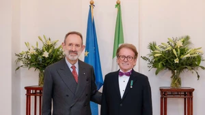 Greig Craft (right) and Marco della Seta, Ambassador of Italy to Viet Nam, at the medal presentation ceremony.