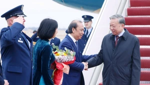 A welcome ceremony for Party General Secretary To Lam was held at Joint Base Andrews in Washington, D.C. (Photo: Thong Nhat/VNA)