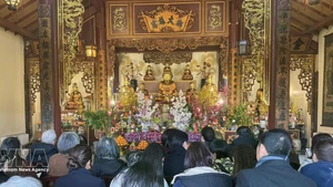 The Vietnamese community in France pray for peace at the Truc Lam Zen Monastery. (Photo: VNA)