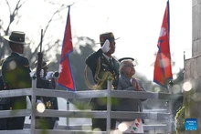 Nepalese Prime Minister Sushila Karki (1st, R) pays homage to martyrs on the occasion of Martyrs' Day at Martyrs Memorial Park in Kathmandu, Nepal, Jan. 30, 2026. (Photo: Xinhua)