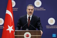 Turkish Foreign Minister Hakan Fidan speaks at a press briefing in Istanbul, Türkiye, Jan. 15, 2026. Türkiye opposes any military operation against Iran and supports efforts to preserve regional stability, Foreign Minister Hakan Fidan said at a press briefing on Thursday. (Ministry of Foreign Affairs of Türkiye/Handout via Xinhua)