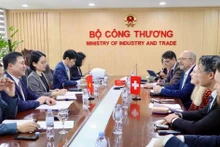 The meeting between Deputy Minister of Industry and Trade Nguyen Sinh Nhat Tan and Director of Switzerland’s State Secretariat for Economic Affairs Helene Budliger Artieda in Ha Noi on March 16. (Photo: moit.gov.vn)
