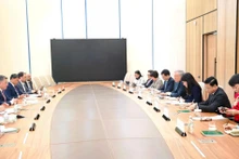 The meeting between the Vietnamese Government delegation and Governor of the National Bank of Kazakhstan Timur Suleimenov on February 3. (Photo: VNA)