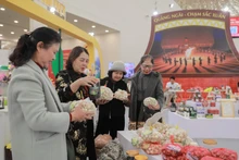 A wide range of attractively designed, locally distinctive products on display at Quang Ngai province’s booth at the Spring Fair 2026 is drawing large numbers of visitors and shoppers. (Photo: VNA)