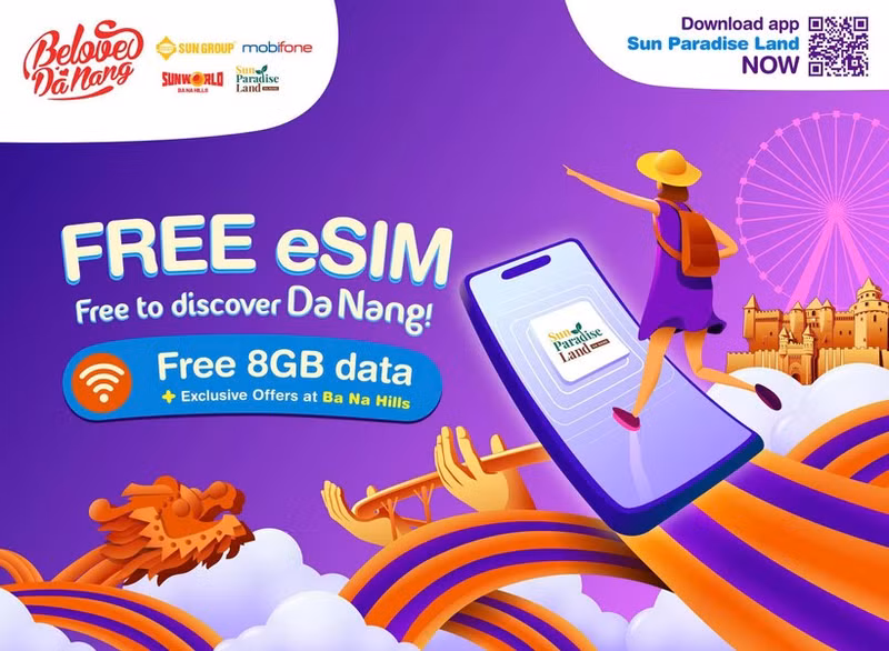 International visitors will receive a free eSIM upon arrival in Da Nang, along with many attractive offers. (Photo: Sun Group)