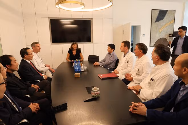The working session between doctors from the 108 Military Central Hospital and their colleagues from the Hannover Medical School (Photo: VNA)