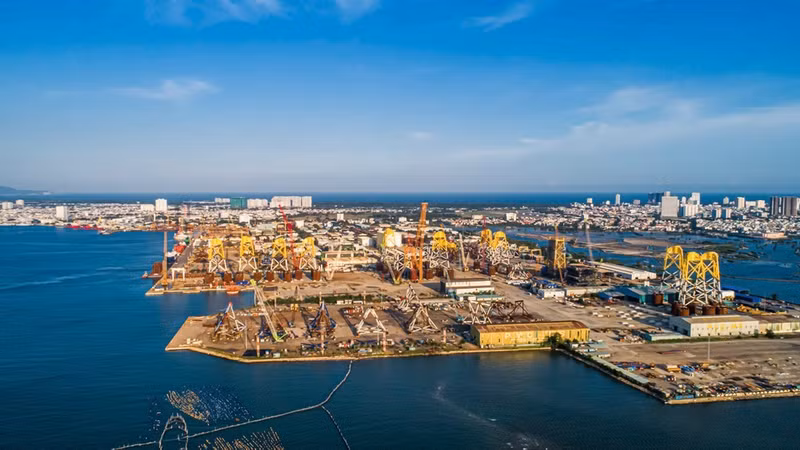 A construction port for offshore wind farm foundations in Vung Tau.