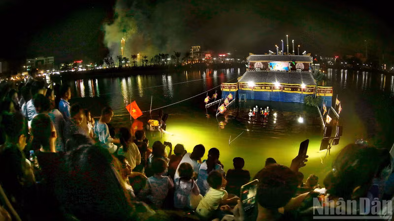 A water puppetry performance captivates audiences at a local festival.