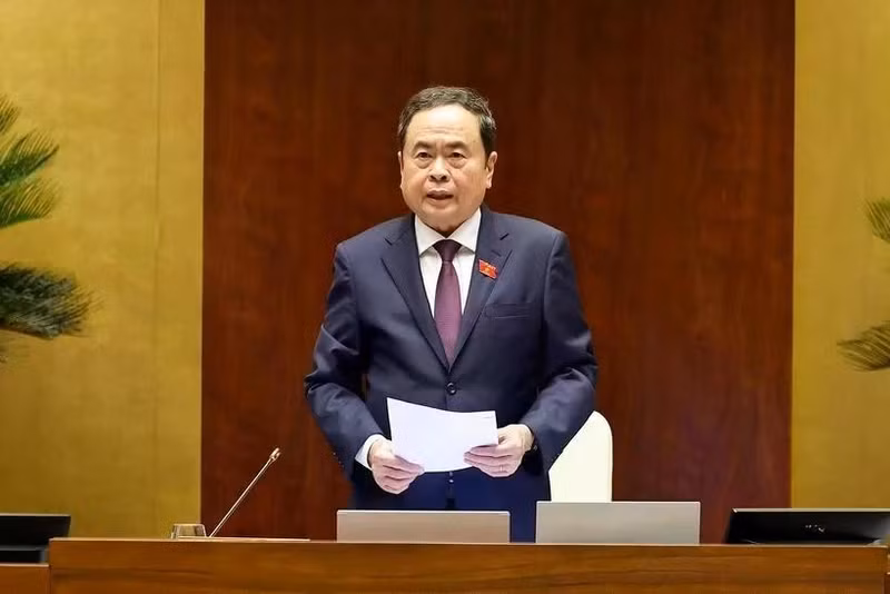 NA Chairman Tran Thanh Man delivers the closing remarks of the Q&A session of the 9th NA sitting. (Photo: VNA)