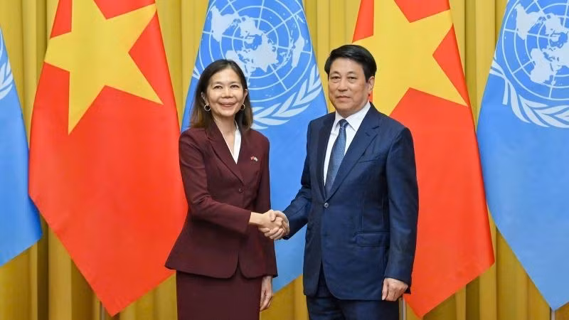 State President Luong Cuong (R) and Pauline Tamesis, United Nations (UN) Resident Coordinator in Viet Nam. (Photo: NDO/Thuy Nguyen)