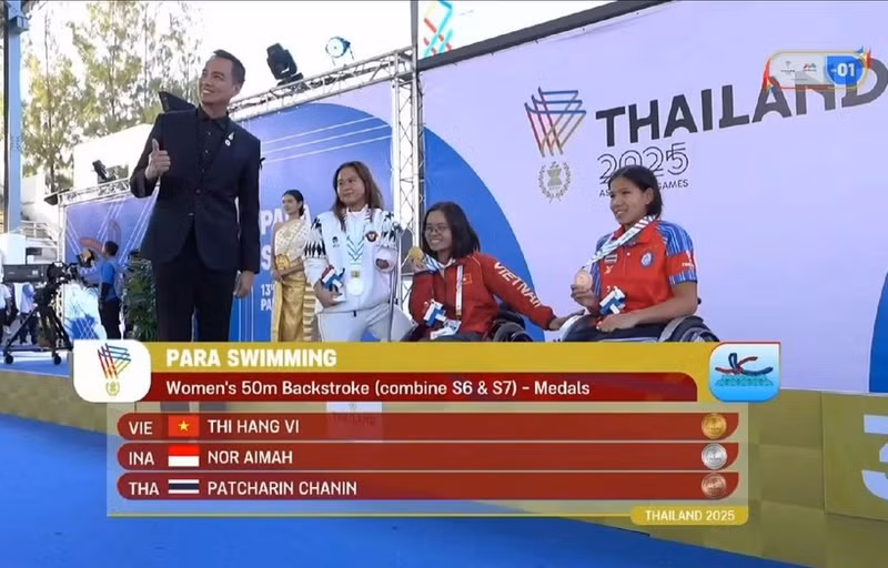Swimmer Vi Thi Hang delivers an impressive performance and breaks the Games record in the women’s 50m backstroke (S6–S7) at the 13th ASEAN Para Games (Photo: VNA)