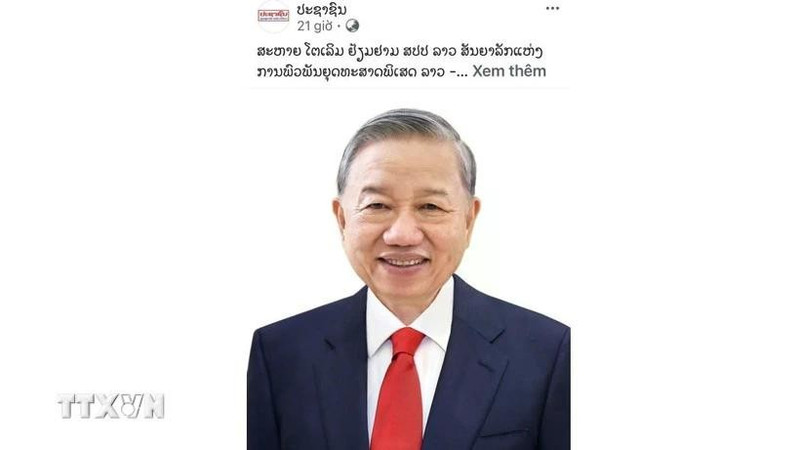 Pasaxon's article about General Secretary of the Communist Party of Viet Nam To Lam’s state visit to Laos. (Photo: VNA)