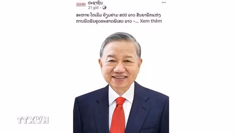 Pasaxon's article about General Secretary of the Communist Party of Viet Nam To Lam’s state visit to Laos. (Photo: VNA)