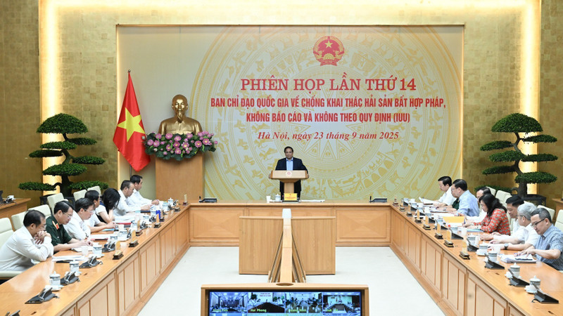 Prime Minister Pham Minh Chinh speaks at the 14th meeting of the National Steering Committee for IUU Fishing Prevention and Control in Ha Noi on September 23, 2025. (Photo: NDO)